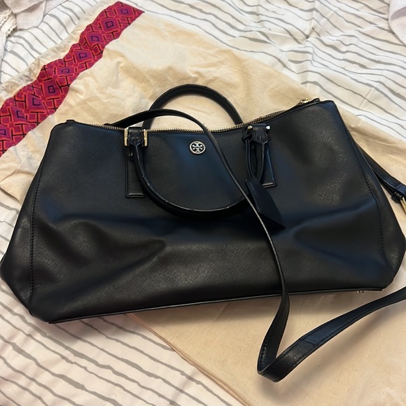 Tory Burch Black Textured leather Robinson tote with long & short straps. - Picture 7 of 7